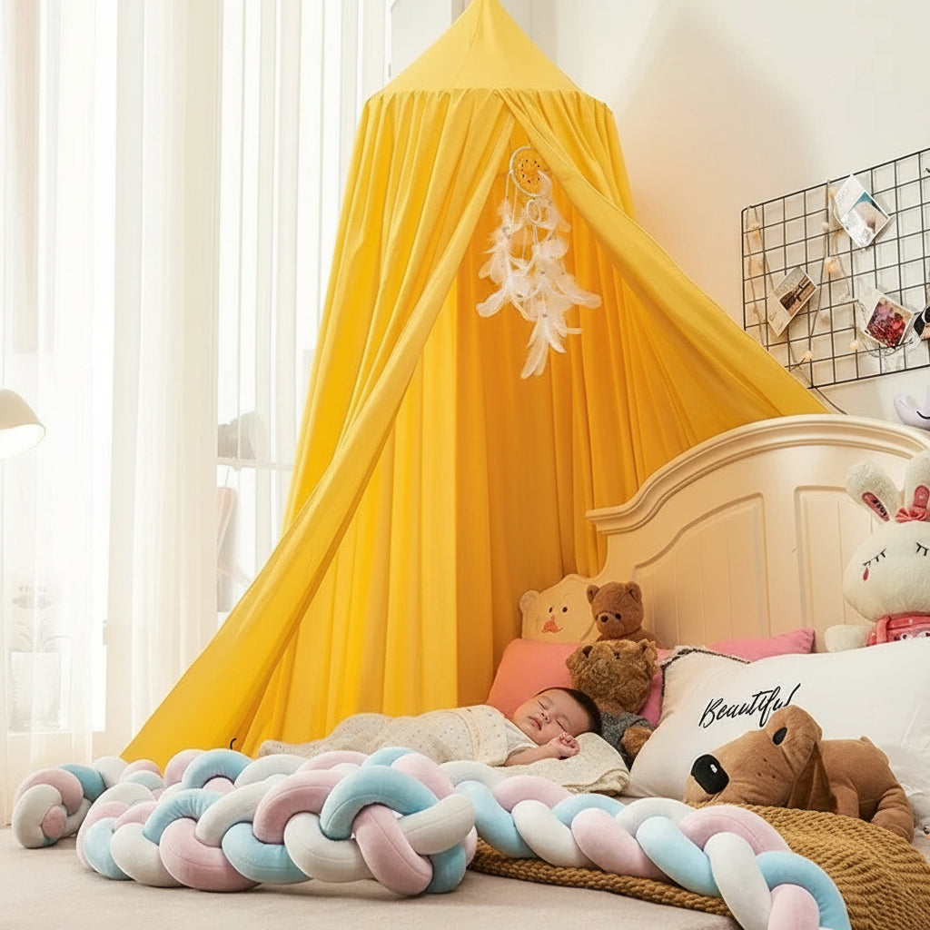 ciel de lit bebe-chateaux-jaune