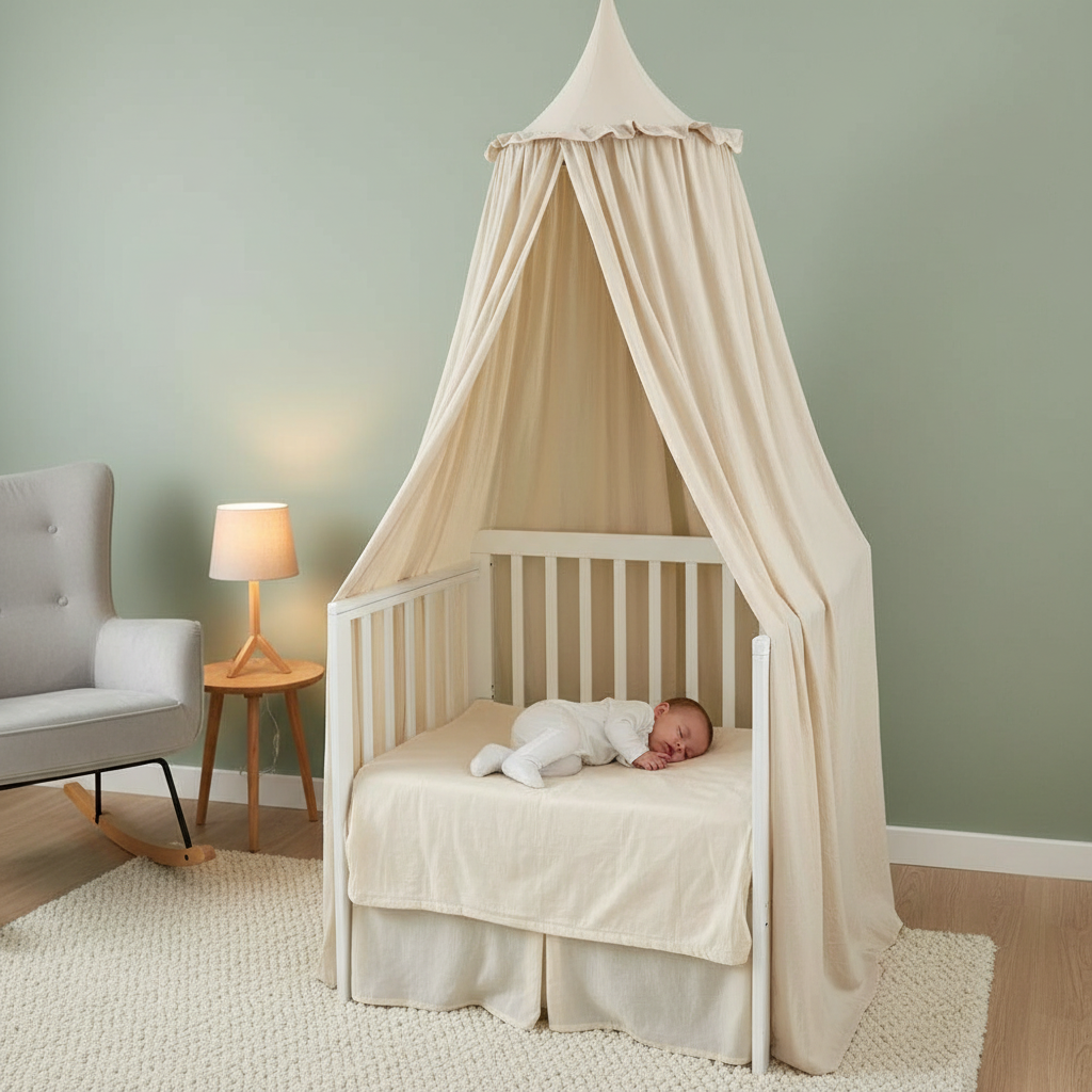 Ciel de lit bebe-chateaux-beige