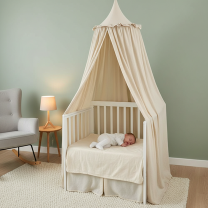 Ciel de lit bebe-chateaux-beige