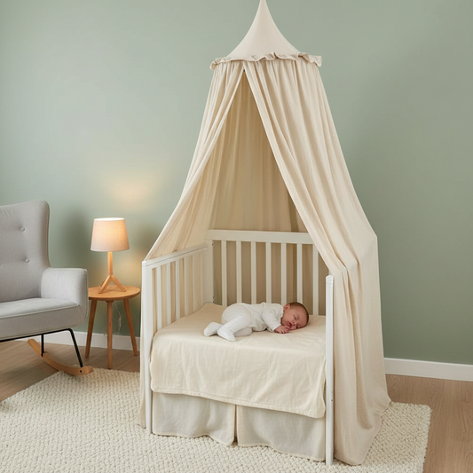 Ciel de lit bebe-chateaux-beige