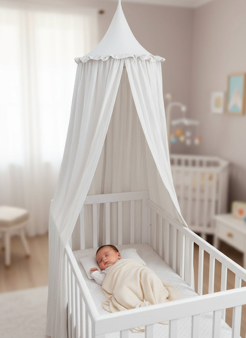 Ciel de lit bebe-chateaux-blanc