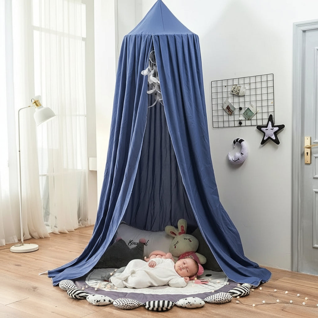 Ciel de lit bebe-chateaux-bleu