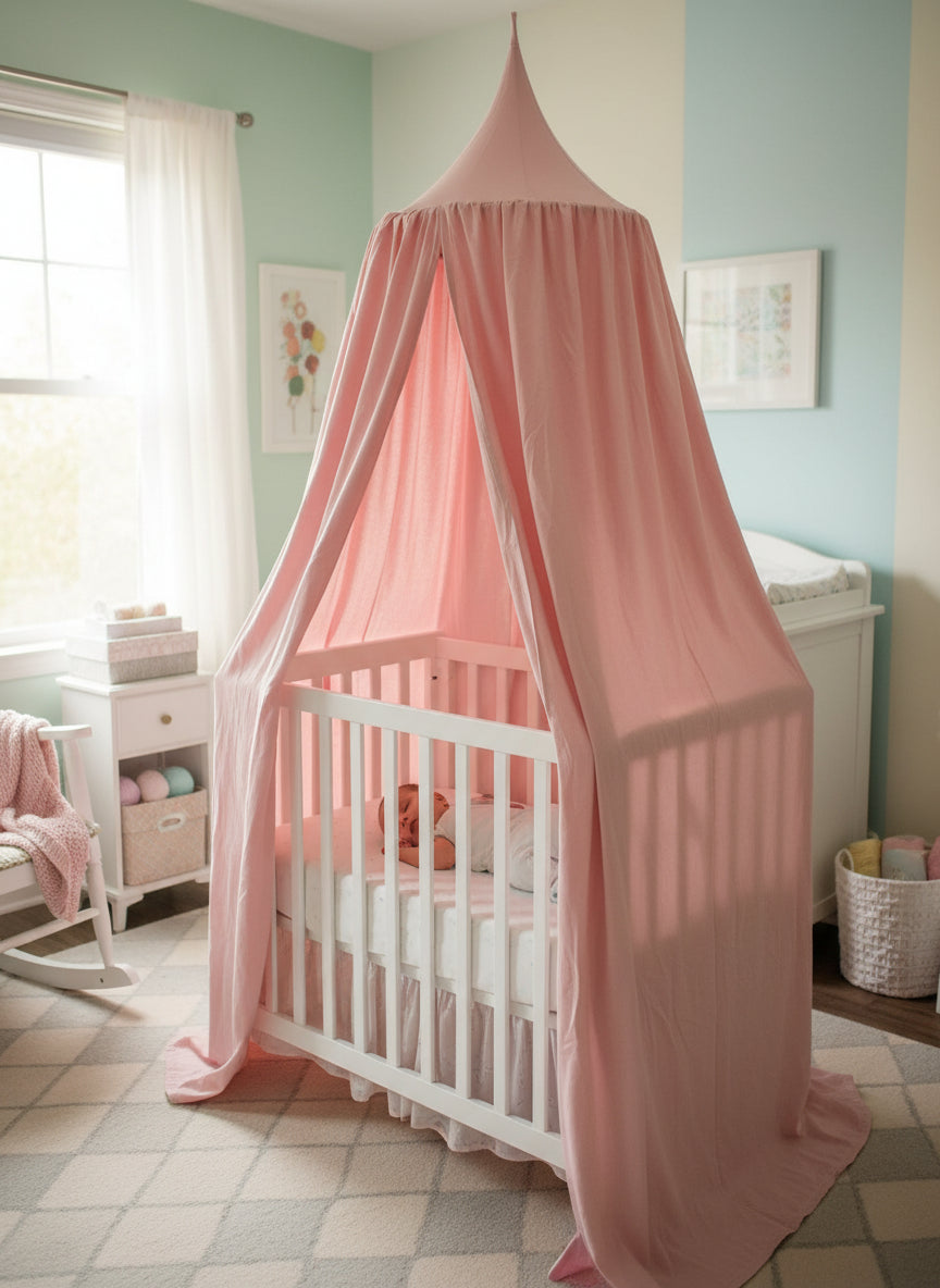 Ciel de lit bebe-chateaux-rose