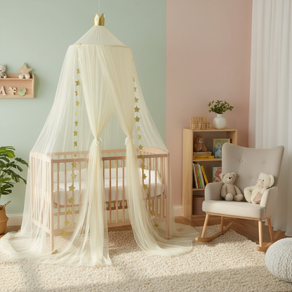 Lit Bébé Moustiquaire-chateaux-beige