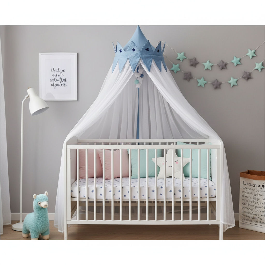 Lit moustiquaire bébé-chateaux-sommet-bleu