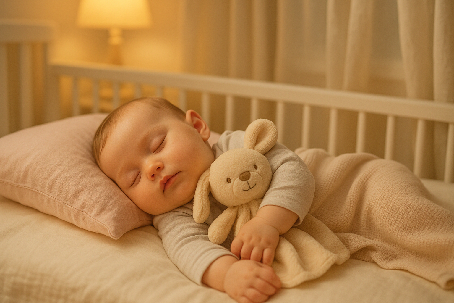 Bébé qui dort avec son doudou