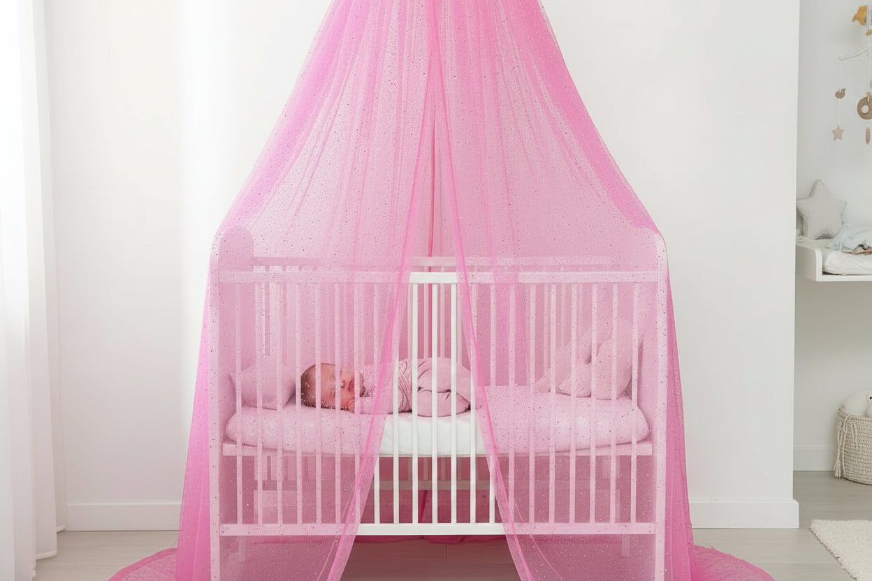 ciel de lit bebe-chateau-rose