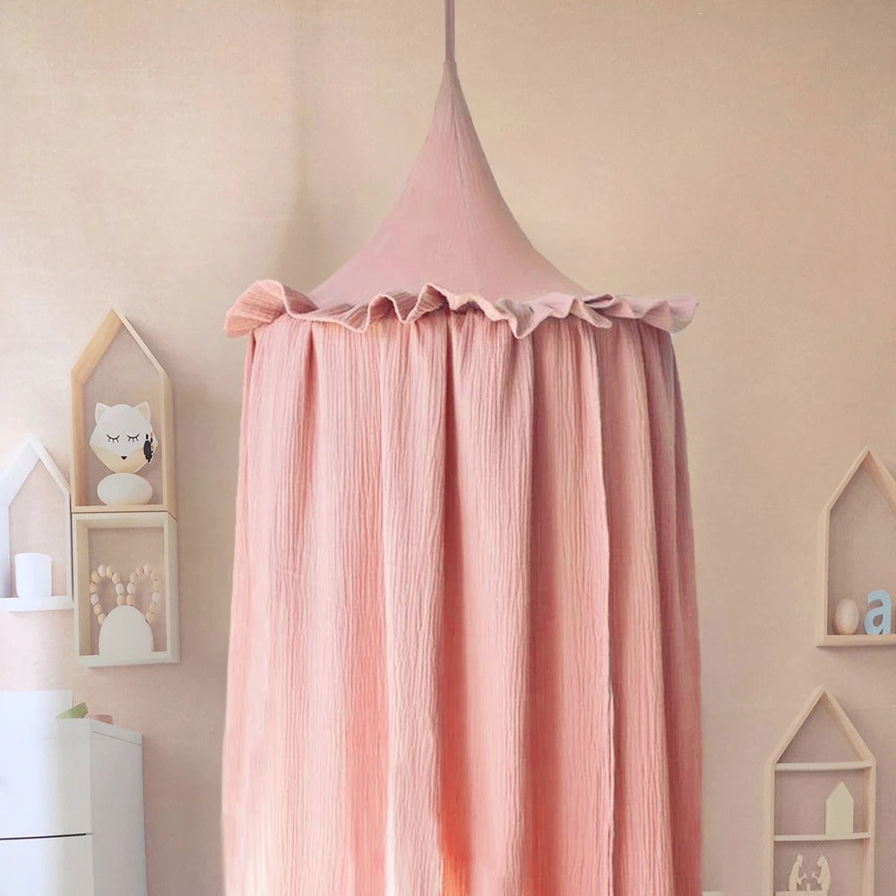 ciel de lit bebe-chateaux-rose-mousseline