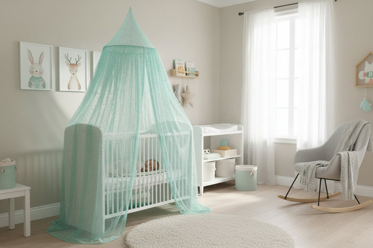 ciel de lit bebe-chateau-dentelle-vert