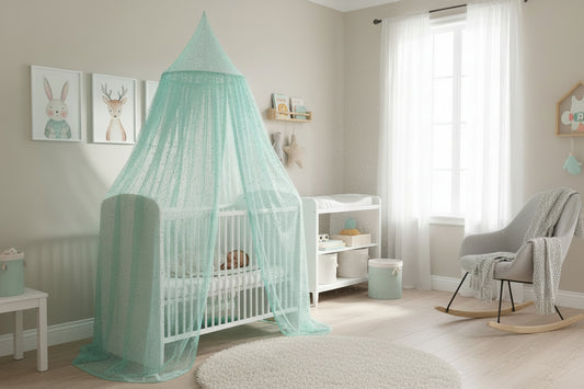 ciel de lit bebe-chateau-dentelle-vert