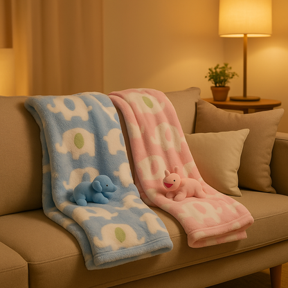 couverture bébé-éléphant bleu-rose