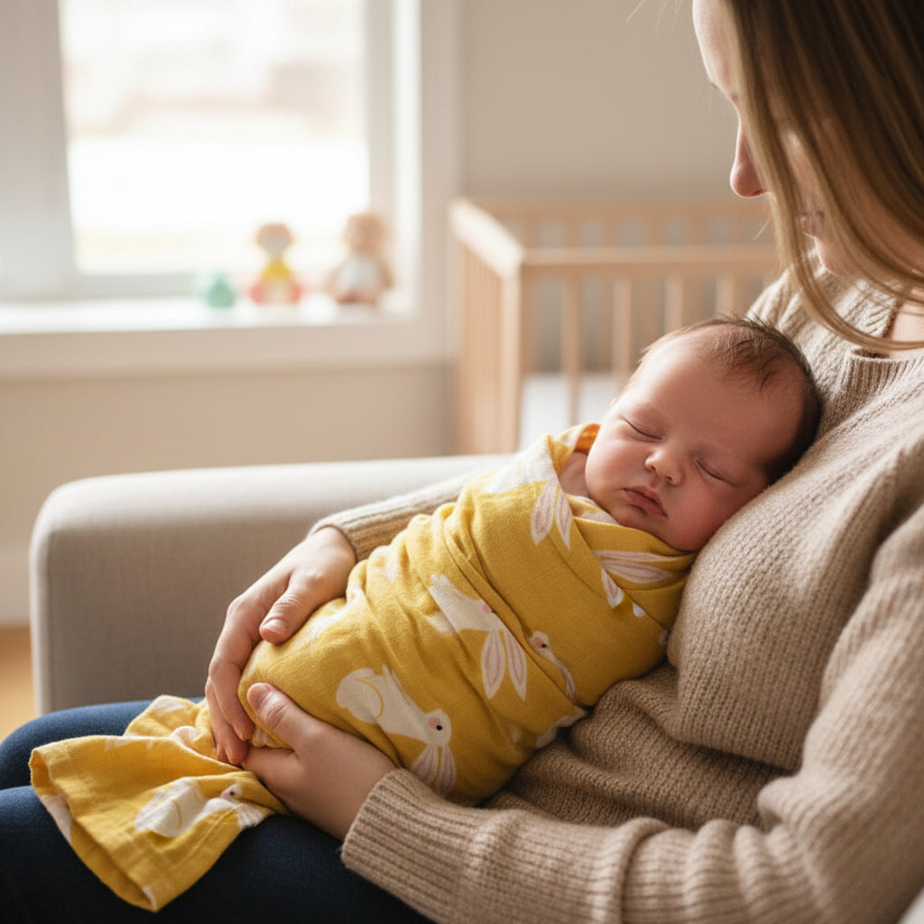 couverture bebe legere jaune lapin doux