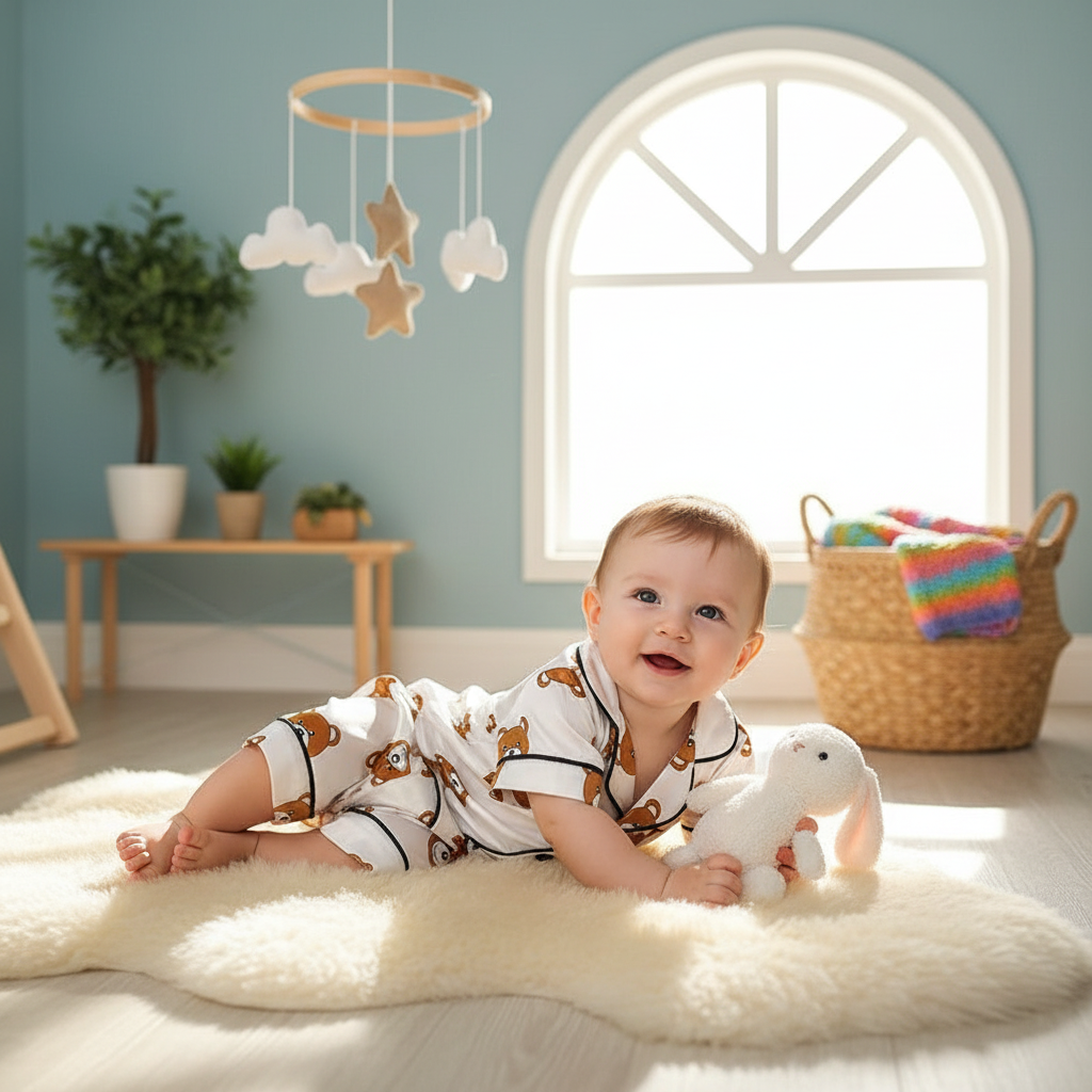 pyjama été bébé garçon sourire calin 