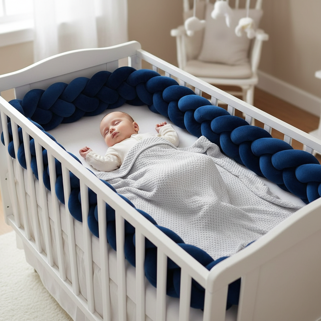 tour de lit tresse-coconing-bleu