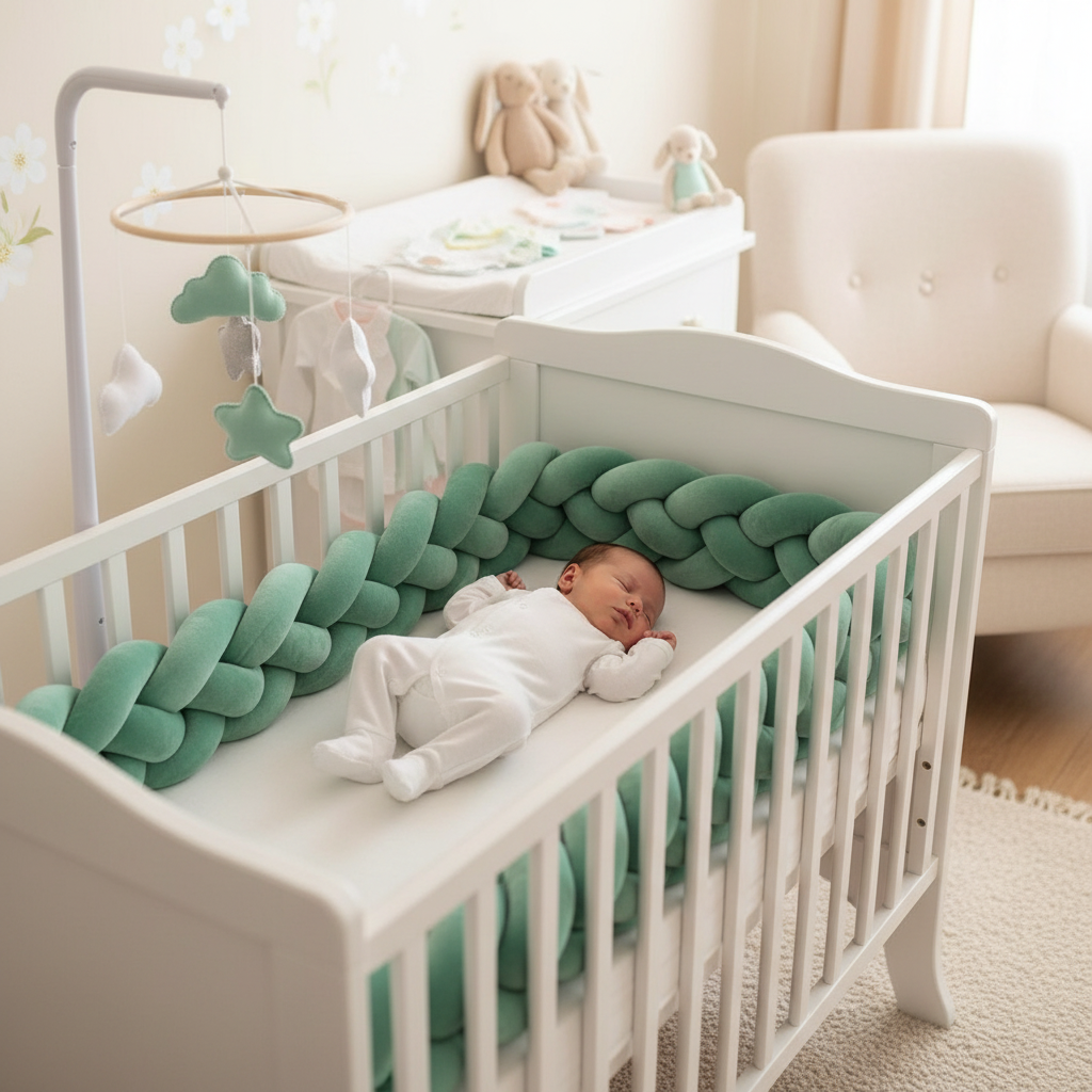 tour de lit tresse-coconing-vert-doux