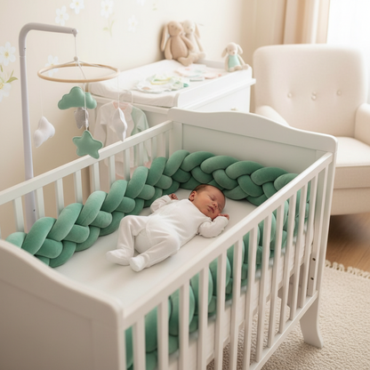 tour de lit tresse-coconing-vert-doux