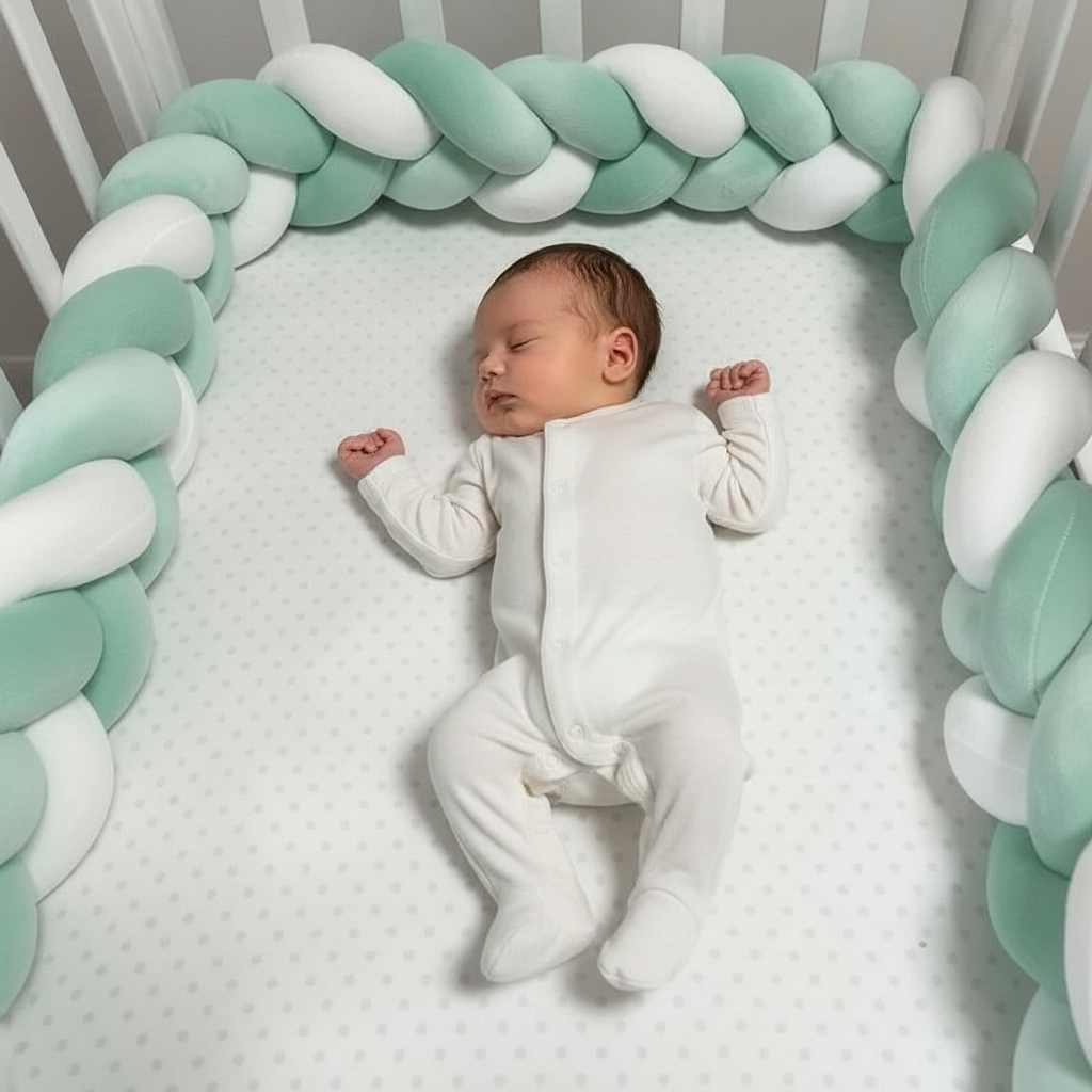 tour de lit tressé-doudou-vert