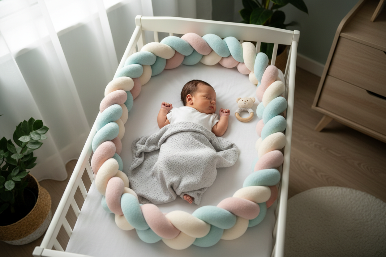 tresse de lit bébé dans le lit de bébé avec bebe qui dort